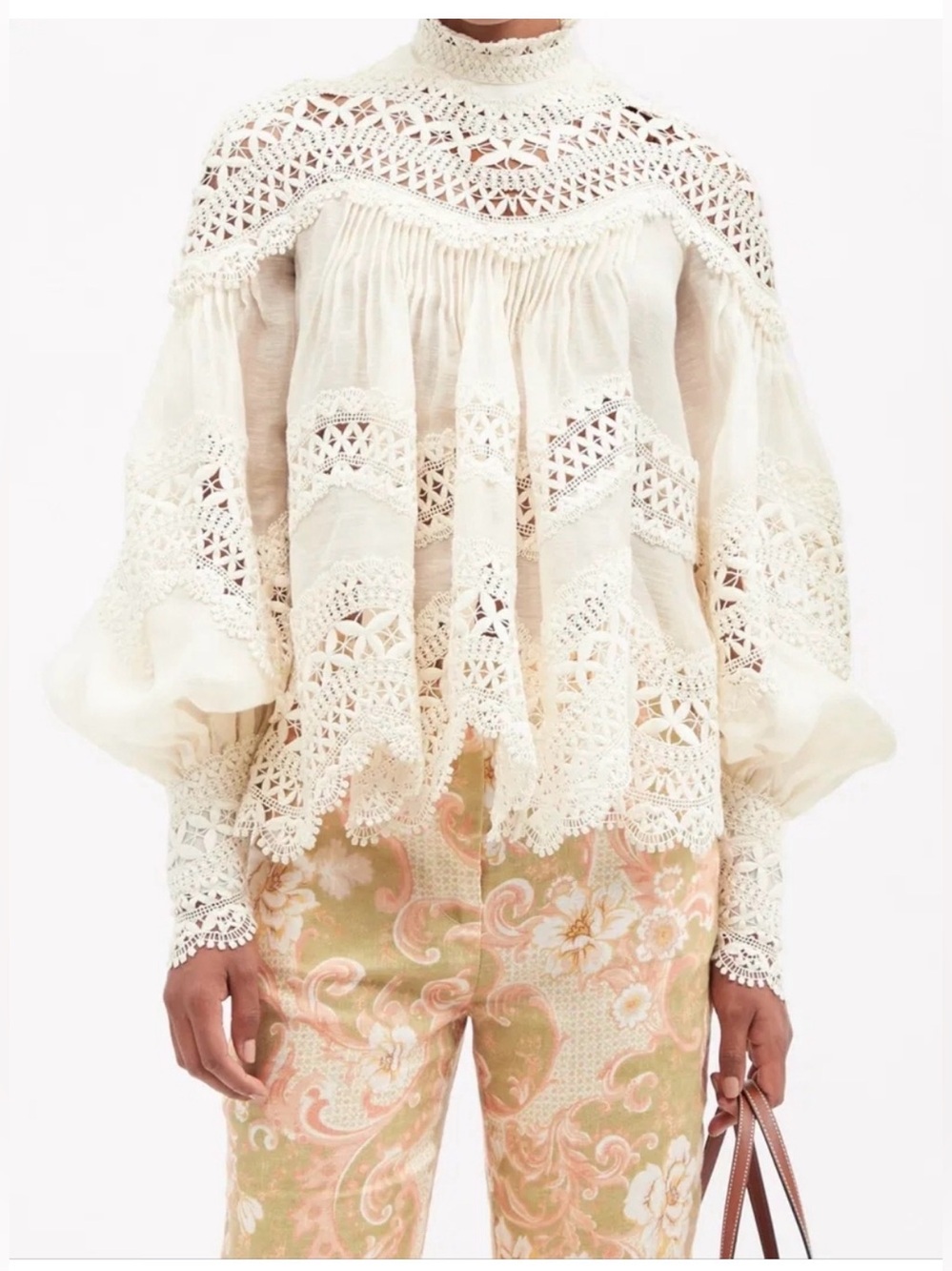 Zimmermann Ivory Crochet Lace Yoke Blouse